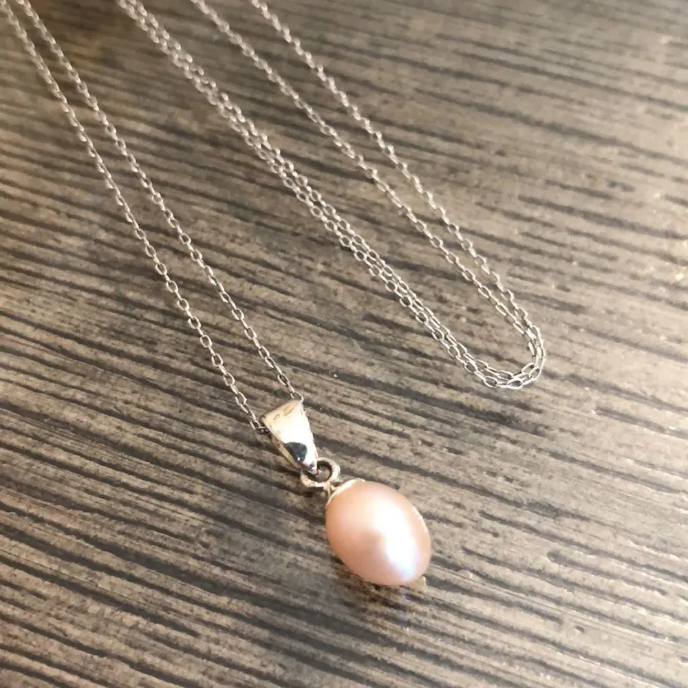 Nataliya V Collister NVC Pink Pearl Drop Sterling Silver Necklace